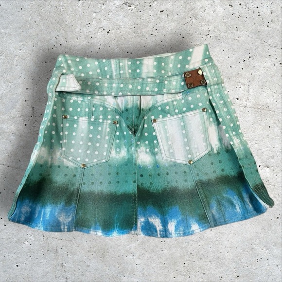Vintage Y2K Roberto Cavalli Belted Psychedelic‎ Ombré Dot Mini Skirt Size S - Picture 7 of 9